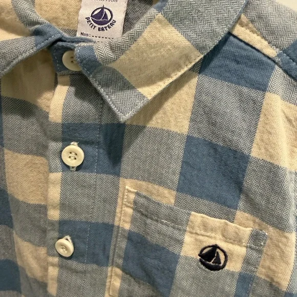 Petit Bateau Blue and Cream Plaid Kids Shirt - Picture 2 of 4
